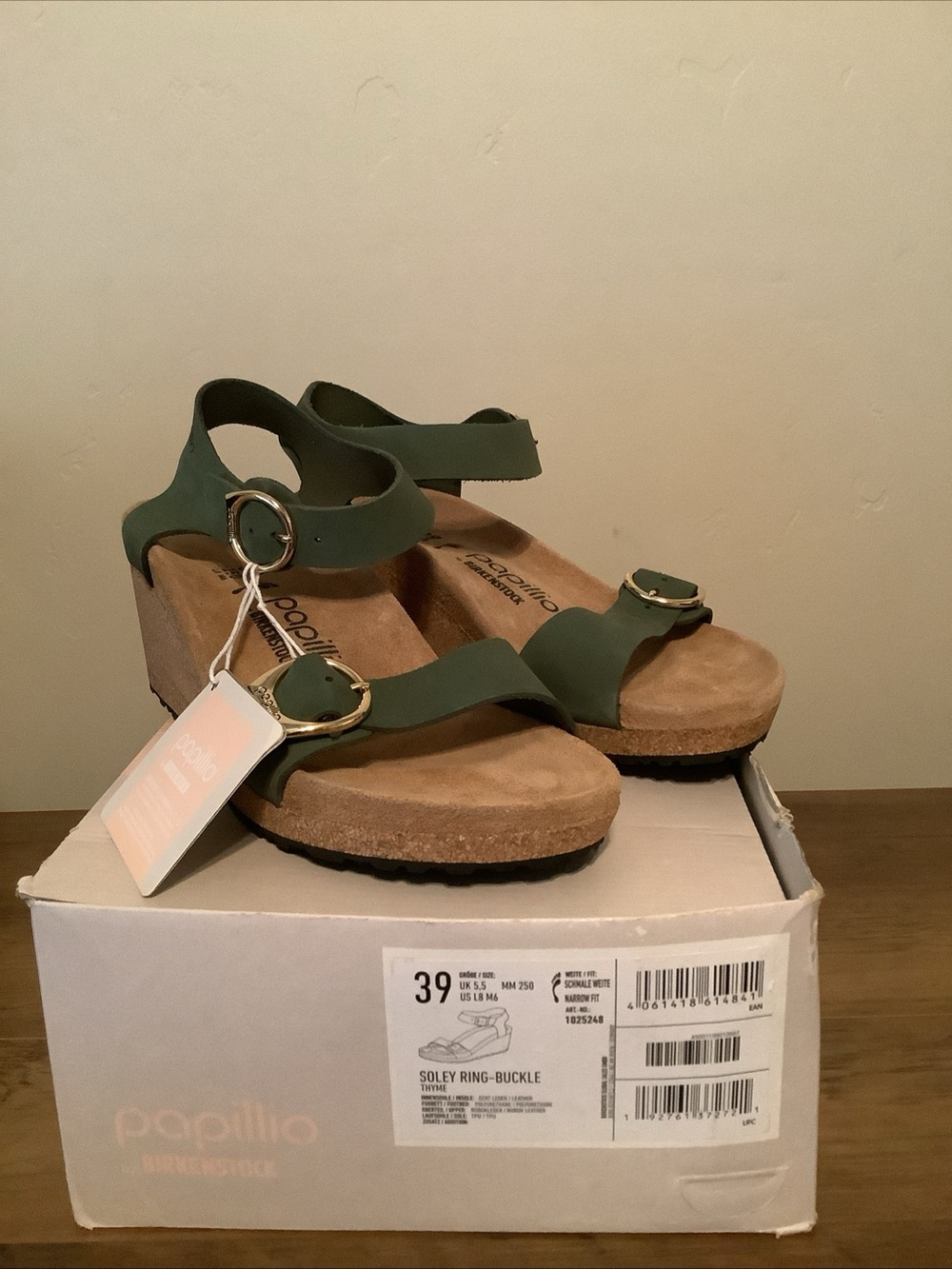 Papillio Olive Green Ring-Buckle Wedge Sandals